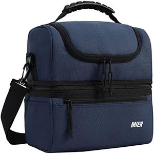 MIER Adult Lunch Box Insulated Lunch Bag Large Cooler Tote Bag for Men Women to Work Travel Daytrip, Double Deck Cooler (Navy, Large)