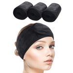 SINLAND Spa Headband for Women 3 Counts Adjustable Makeup Hair Band with Magic Tape,Head Wrap for Face Care Makeup and Sports (3Pack black)