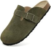 Dumalum Clogs for Women Mens Suede Leather Slip on Shoes Cork Footbed Mules Sandals with Arch Support Unisex Slippers Green