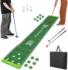 COSTWAY 332 x 50 cm Golf Puttingmatte, Putting Green mit 2 verstellbaren Puttern, 6 Bällen & 12 Lochabdeckungen, tragbare Golfmatte Indoor & Outdoor, Trainingsmatte Pong für Party, Garten