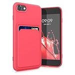 kwmobile Case Compatible with Apple iPhone SE (2022) / iPhone SE (2020) / iPhone 8 / iPhone 7 Case - TPU Phone Cover with Credit Card Holder - Neon Pink