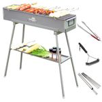 WILLBBQ Commercial Quality Portable Charcoal Grills Multiple Size Hibachi BBQ Lamb Skewer Folded Camping Barbecue Grill(31.6x7.1x5.1 inch With Accessories)