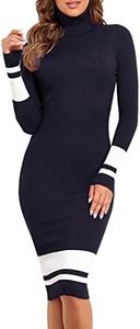 PrettyGuide Women's Turtleneck Long Sleeve Bodycon Cute Midi Sweater Dress Navy with White S
