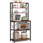 VASAGLE Kitchen Storage Rack, Coffee Bar, Baker’s Rack, Total 6 Shelves and 6 Hooks, for Microwave, Steel Frame, Industrial, 40 x 80 x 167 cm, Rustic Brown and Black KKS019B01