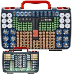 Double-Sided Battery Storage Organizer Case with BT-168 Tester, Holds 269, Fits AA AAA AAAA C D 9V 18650 CR123A CR2 23A 4LR44 and Coin Cells, Water-Resistant, Portable Handle - Black