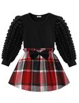 Arshiner Girl's 2 Piece Outfits Black Knit Ribbed Crewneck Tee Tops and Trendy Plaid Mini Skirt Set Girls Preppy Dress 5-6T