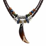 THE MEN THING BOHEMIAN WOLF TOOTH - Wolf Tooth Pendant with Beaded Multilayer Adjustable Rope Necklace for Men and Boys