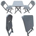 AMAZE" Folding Light Weight Portable Patio, Garden Dining Table Outdoor Dining Table Fast Food Parlor Ice Cream Parlor Restaurant Dining Table -Chair Set -Grey - PP (2 Chairs + 1 Table) Set