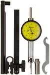 Mitutoyo 513-517T Pocket Type Dial Test Indicator, Full Set, Horizontal Type, 8mm Stem Dia, Yellow Dial, 0-40-0 Reading, 33mm Dial Dia, 0-0.8mm Range, 0.01mm Graduation, -0.008mm Accuracy