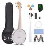 Mulucky Banjolele 4 String Banjo Ukulele Concert Size 23 Inch, Closed Solid Wood Back, Beginner Kit with Truss Rod Gig Bag Tuner String Strap Picks - MBU-807