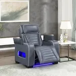Lexicon Power Recliner Chair-with Heat/Massage/Headrest/Storage Arms/Cup Holders/LED Lights and Charging Ports, Top Grain Leather Match Wall Hugger Power Reclining Chair for Adults, Blue