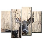 4 Panel Wall Art Whitetail Deer Buck Moving Through Bush Painting Pictures Print On Canvas Animal The Picture for Home Modern Decoration Piece