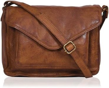 Ozora Handmade Leather Flapover Crossbody Purse for Women with Adjustable Strap & Overflap Snap Closure Tote/Bag, Tan Wash, Medium