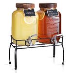 Mustry Glass Drink Dispenser for Parties, 1 Gallon Beverage Dispenser with Stand and Spigot Solid Stainless Steel, Used as Lemonade Dispenser Sun Tea Jar Kombucha Jar, Set of 2, AMZUSHGJ01TPR03002-24