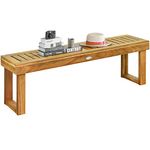 Tangkula 52 Inches Acacia Wood Outdoor Bench, Wood Bench for Dining Room Entryway Poolside Garden, Patio Backless Dining Bench with Slatted Seat, Ideal for Outdoors & Indoors (1, Teak)