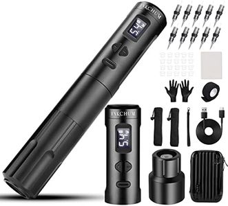 INKCHUM Kit Rotativo Completo Máquina Inalámbrica Profesional con 2 Pilas, Piel Sintética, Tinteros y Guantes, 10 W Motor sin Núcleo Pantalla Digital OLED Artista Principiante