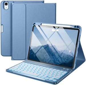 Vobafe Case with Keyboard for iPad Air 11 inch 2025 2024 M3 M2/iPad Air 5 4 2022 2020 10,9 inch, 7 Color Backlight Wireless Detachable Folio Keyboard Cover with Pencil Holder, UK Layout, Blue