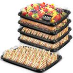 Coselena 5 Pack Sandwich Platter Trays with Lids - Washable Serving Platters for Everyday Use & Catering with Sticker Labels - Ideal Food Storage Containers for Sushi, Party Food, and Sandwiches