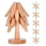 Fiauli Wooden Trivets for Hot Dishes,Christmas Tree Shape Table Insulation Mat Set,Collapsible 5 Wooden Trivet with Stand,Multifunctional Hot Pad Bowl Plate Pad Teapots Coaster for Kitchen Wooden