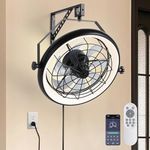 23" Wall Mount Fan with Remote App Control, Quiet 6 Speed Wall Mounted Fan with Light and Timer, 3 Color Dimmable, 360° Adjustable Tilt Plug in Ceiling Fan for Garage, Home, Greenhouse, Patio