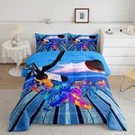 Erosebridal Ice Hockey Bedding Winter Sports Game Bedding Comforter Sets Puck Athlete Competition Comforter Set for Players Boys Girls Youth, Ice and Fire Down Comforter Queen with 2 Pillowcases, Blue