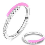 STYFNE 1PCS 925 Sterling Silver Ring Sun and Moon Ring，Sparkling Sun Moon Ring with 14k Gold/Silver Plating Friendship Promise Ring, Stackable Celestial Rings, Gift for Women Girls for Women Size 6-9 (9, Simple Pink Ring)