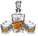 BINZO Whiskey Decanter Bottle Set with Glasses, Set of 7 Pieces, Glass Decanter with Tumblers for Alchohol, Liquor, Bourbon, Decanter - 900 ml, Glass - 300 ml,Design - (Diamond Decanter With Glasses)