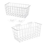 LeleCAT Hanging Kitchen Baskets For Storage Adhesive Sturdy Small Wire Storage Baskets with Kitchen Food Pantry Bathroom Shelf Storage No Drilling Wall Mounted,2 PACK,White