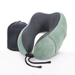 WENGX Travel Pillow Neck Pillow Memory Foam Soft Comfort and Support Travel Flight Neck Pillows,U-shaped Pillow for Sleeping with Storage Bag for Airplane Car Office Home,etc (Green)