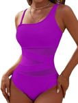 Blooming Jelly Women's Sexy One Piece Bathing Suits One Shoulder Swimsuits Slimming Mesh Swimwear (Medium, Purple)