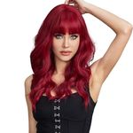 EMMOR Red Wigs with Bangs Long Wavy Wig Curly Wig for Women Heat Resistant Synthetic Wigs Natural Looking