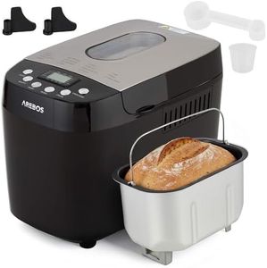 Arebos Bread Maker 1500 g, with 15 Programmes, 2 Dough Hooks, Timer, LCD Display, 3 Browning Levels and Bread Sizes, 850 W, Black