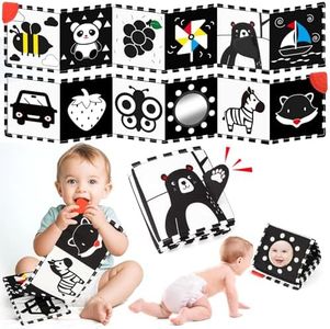 BBWOO Black and White Baby Toys - High Contrast Baby Toys for Newborn Brain Development - Tummy Time Toys - Soft Baby Book - Infant Sensory Toy 0-3-6-12 Months - Visual Stimulation Montessori Toy Gift