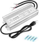 12V 500W LED Power Supply, IP67 Waterproof LED Driver, Low Voltage Transformer, AC 90-140V to DC 12V 41.6A Converter with 3-Prong Plug 3.3 Ft Cable for Outdoor LED Light, Landscape Light, Industrial