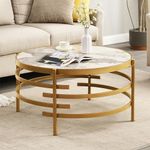 LIFE SKY Round Coffee Table, Metal Stone, Gold
