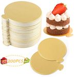 200PCS Mousse Cake Boards, Reusable Gold Mini Cake Dessert Display Tray, Cake Drum Cardboard Cake Base Paper Plates Dessert Base for Wedding Birthday (Round,10x10cm)