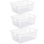 iPEGTOP Metal Wire Stroage Baskets, Large Freezer Refrigerator Organizer Bins, Home Office Shelf Freezer Storage for Bathroom, Pantry, Closets Organization Rack with Handles, 3 Pack, White