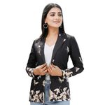 Fabcurate Bird Printed Blazer for Women Black - XS | Classic Tailored Modern Jacket with Notched Neck & Full Sleeves | Fashionable Casual Wear