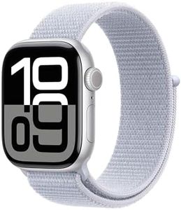 Apple Watch Series 10 [GPS 42mm case] Smartwatch with Silver Aluminium Case with Blue Cloud Sport Loop. Fitness Tracker, ECG App, Always-On Retina Display, Carbon Neutral