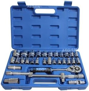 Aegon Ss-32 1/2" 32Pcs 12 Point Combinational Ratchet Socket Wrench Spanner Tool Chrome Vanadium Hand Tool Kit,Dr Socket Wrench Set For Repairing Work,Diy,Auto Repairs Car & Bike-Chrome Vanadium Steel