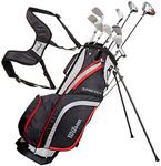 Wilson Amazon Exclusive Beginner Complete Set, 10 golf clubs with stand bag, Men's (left hand), Stretch XL, Black/Grey/Red, WGG157550