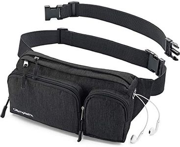 OlimpiaFit Fanny Pack for Women and Men - Waist Bag w/ 6 Anti-Theft Pockets & Plus Size Belt Extension - Water Resistant Travel Accessories - Black