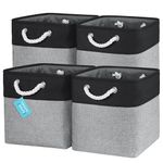 OrganiHaus 30x30 Cube Storage Bins Set of 4, Fabric Cube Baskets for Storage Shelves, Foldable Storage Cubes for Kallax Organizer Cube Bins w Rope Handles, Cubby Bins for Nursery Decor -Grey/Black