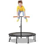 COSTWAY 45" Mini Trampoline, Foldable Fitness Bouncer with Height Adjustable Handrail and Safety Pad, Indoor Aerobic Workout Rebounder for Kids Adults (Orange+Black)