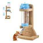 Vibbang Hamster Water Bottle with Stand Adjustable Wooden Small Animal Hanging Water Auto Dispenser Stand No Drip Feeder for Guinea Pig, Mice, Chinchillas Rat Hamster Gerbil Gerbils Degus (125ML)