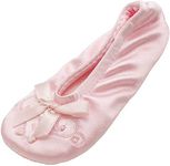 isotoner Girl's Satin Ballerina with Embroidered Pearl Ballet Flat, Pale Pink