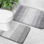 OLANLY Luxury Bathroom Mat Set 2 Piece, Soft Microfiber Absorbent Bath Mat and U-Shaped Contour Toilet Mat, Non-Slip Bathroom Rug Set, Machine Wash, Bath Mats for Bathroom, (24"x16"+24"x20", Grey)