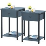 Ecoprsio Nightstand Set of 2 Modern End Table Side Table with Drawer and Storage Shelf Wood Night Stand Dark Blue Bedside Table for Bedroom, Living Room, Sofa Couch, Hall, Easy Assembly, Dark Blue