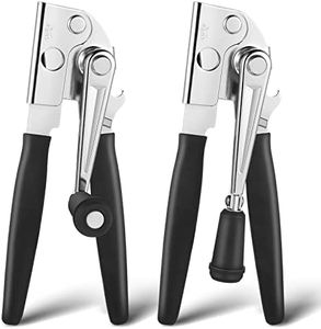 2 Pack Commercial Can Opener Manual Heavy Duty, Stainless Steel Handheld Can Opener with Folding Easy Crank Handle, Smooth Edge, Black Swing Grips, for #10 Bulk Cans and All Size Cans, Large Cans