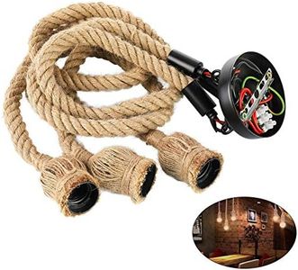 EUNEWR Cuerda de cáñamo de 3 cabezales, lámpara colgante de techo, lámpara colgante vintage, lámpara colgante de cuerda retro para cafetería, comedor, restaurante, bar, pasillo